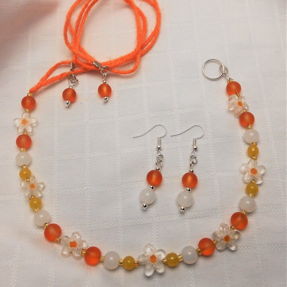 No 803 Handmade necklace-bracelet and earrings made of Millefiori glass beads